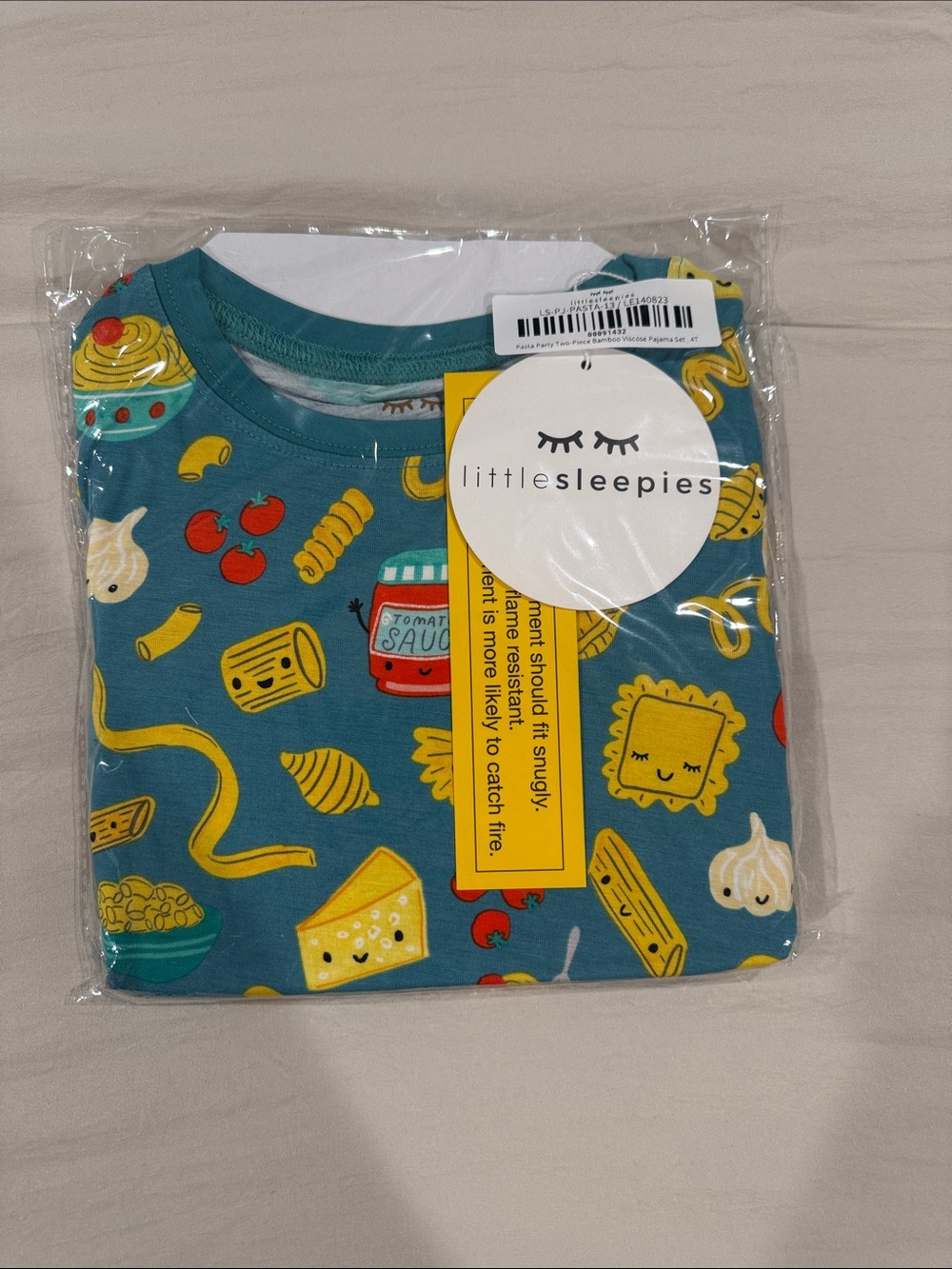 Little Sleepies Teal Pasta & Food Print Short Sleeve Top